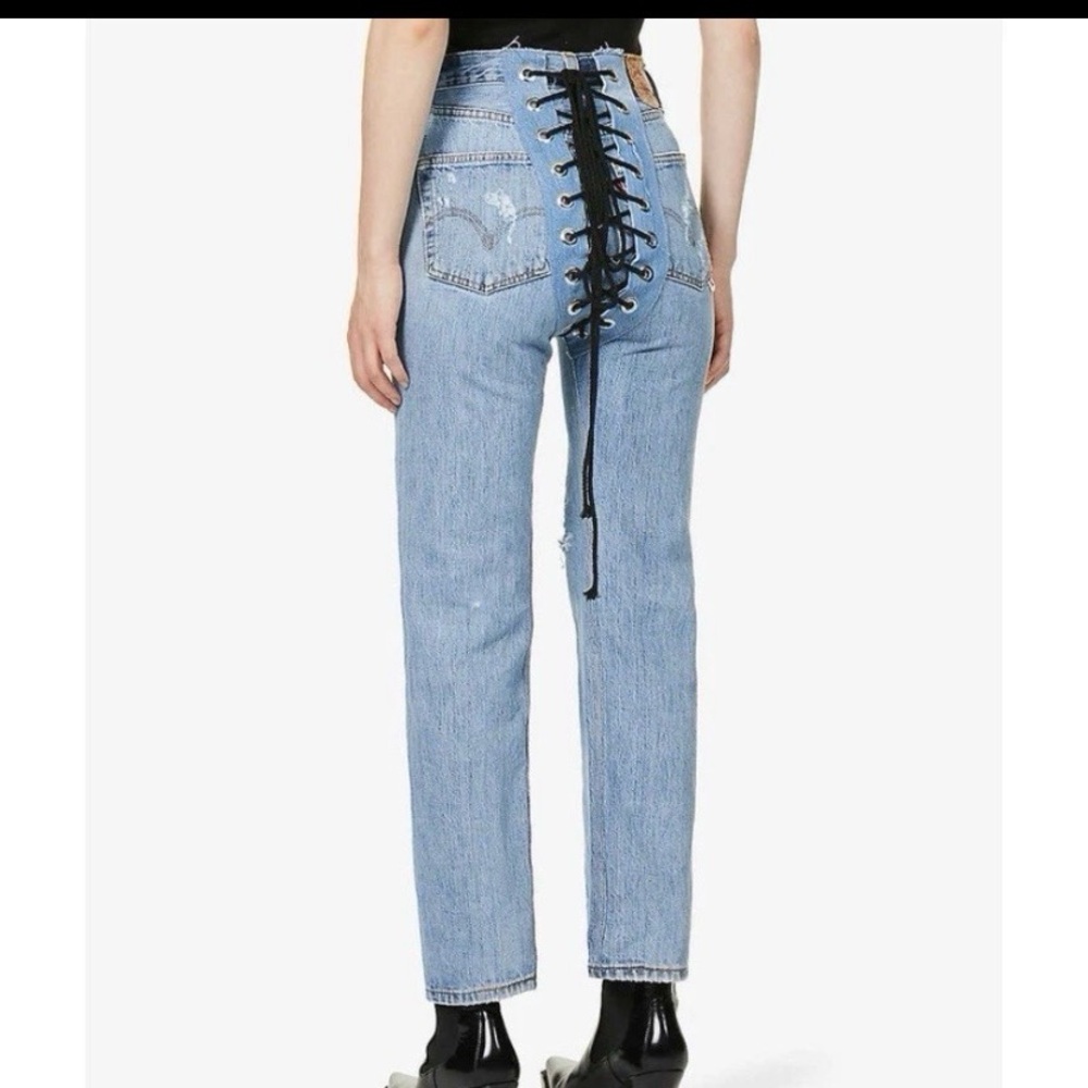 ***ISO*** Samaria Leah High-Waisted Lace-Up Blue Jeans